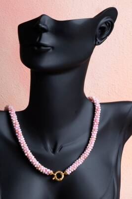 Sertifikalı El İşçiliği Örme Pembe Opal Gümüş Kapama Kolye (SK:107) - 3