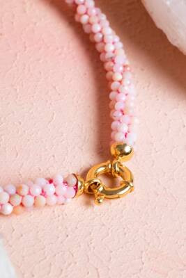 Sertifikalı El İşçiliği Örme Pembe Opal Gümüş Kapama Kolye (SK:107) - 5