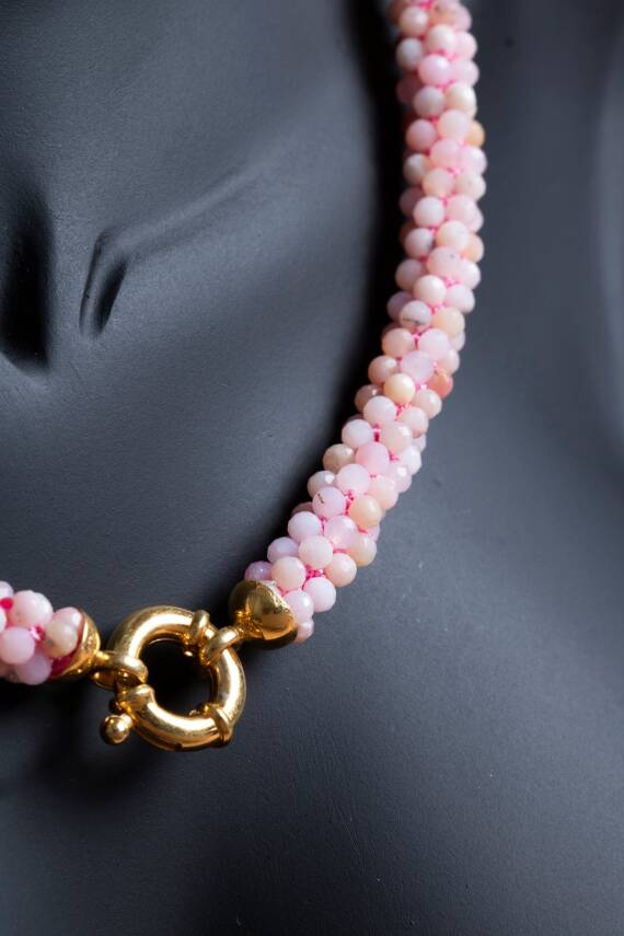 Sertifikalı El İşçiliği Örme Pembe Opal Gümüş Kapama Kolye (SK:107) - 3