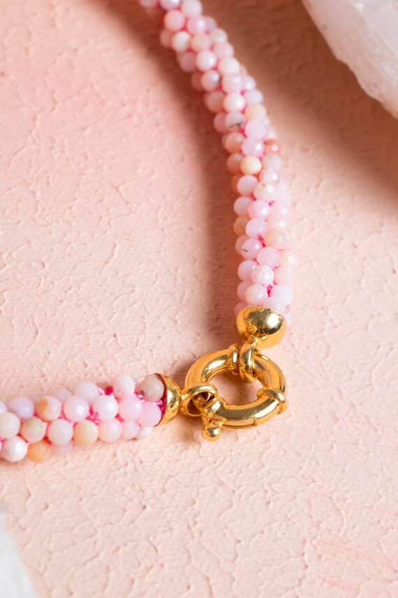 Sertifikalı El İşçiliği Örme Pembe Opal Gümüş Kapama Kolye (SK:107) - 4