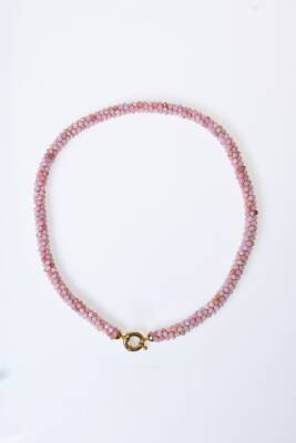 Sertifikalı El İşçiliği Örme Pembe Opal Gümüş Kapama Kolye (SK:107) - 5