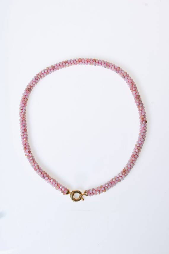 Sertifikalı El İşçiliği Örme Pembe Opal Gümüş Kapama Kolye (SK:107) - 5