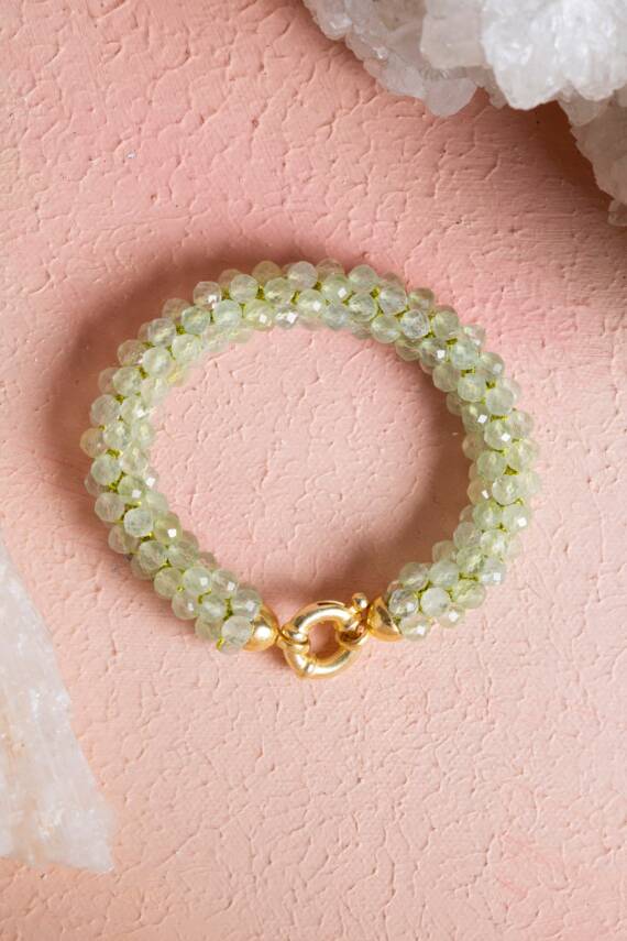 Sertifikalı El İşçiliği Örme Prehnit Gümüş Kapama Bileklik (SK:132) - 1