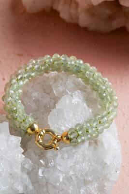 Sertifikalı El İşçiliği Örme Prehnit Gümüş Kapama Bileklik (SK:132) - 3