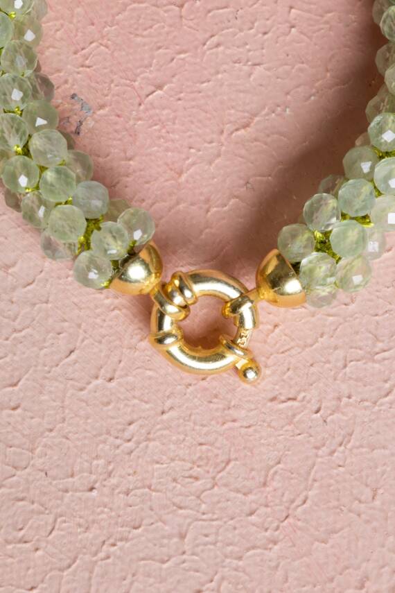 Sertifikalı El İşçiliği Örme Prehnit Gümüş Kapama Bileklik (SK:132) - 5