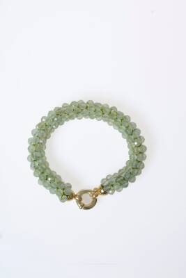 Sertifikalı El İşçiliği Örme Prehnit Gümüş Kapama Bileklik (SK:132) - 6