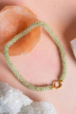 Sertifikalı El İşçiliği Örme Prehnit Gümüş Kapama Kolye (SK:131) - Osmanlı Doğal Taş