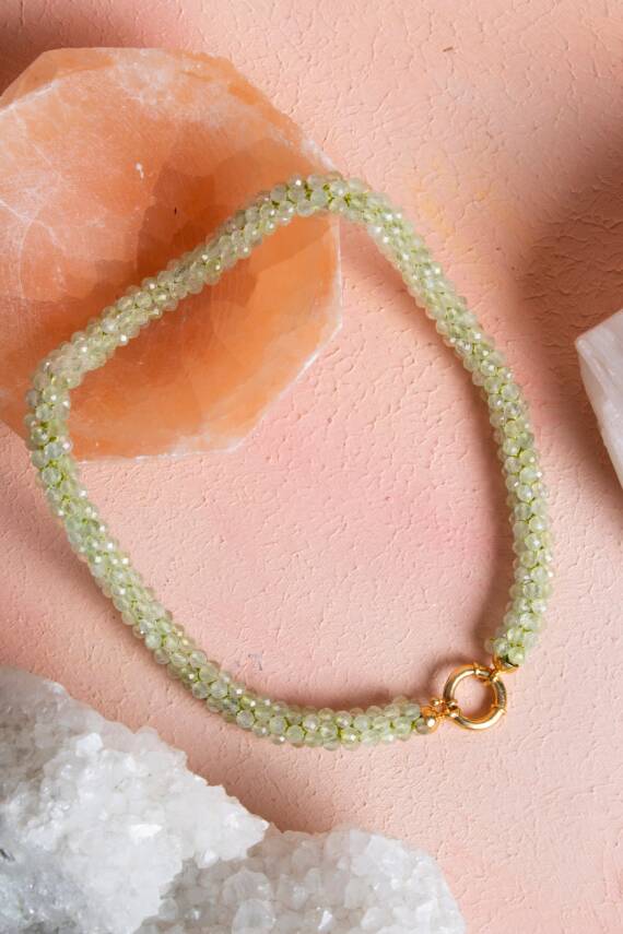 Sertifikalı El İşçiliği Örme Prehnit Gümüş Kapama Kolye (SK:131) - 1