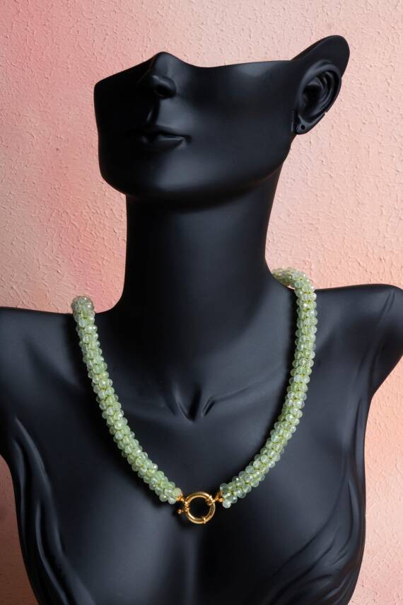 Sertifikalı El İşçiliği Örme Prehnit Gümüş Kapama Kolye (SK:131) - 3