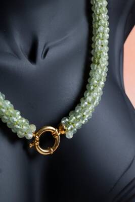 Sertifikalı El İşçiliği Örme Prehnit Gümüş Kapama Kolye (SK:131) - 4