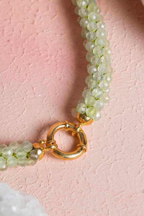 Sertifikalı El İşçiliği Örme Prehnit Gümüş Kapama Kolye (SK:131) - 5