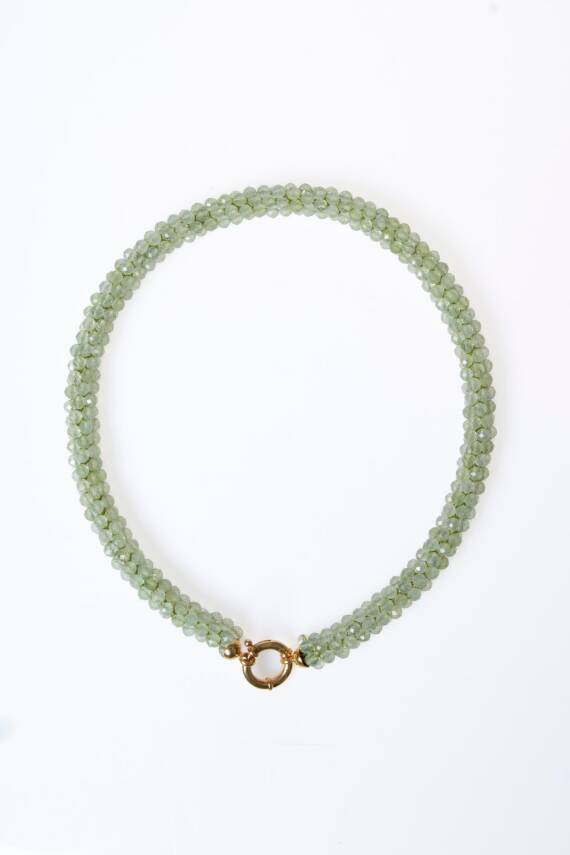 Sertifikalı El İşçiliği Örme Prehnit Gümüş Kapama Kolye (SK:131) - 6