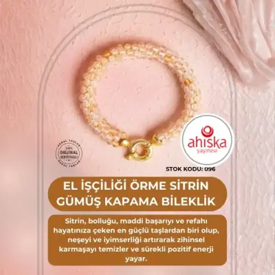 Sertifikalı El İşçiliği Örme Sitrin Gümüş Kapama Bileklik (SK096) - Doğal Taş (1)