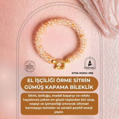 Sertifikalı El İşçiliği Örme Sitrin Gümüş Kapama Bileklik (SK:096) - 2