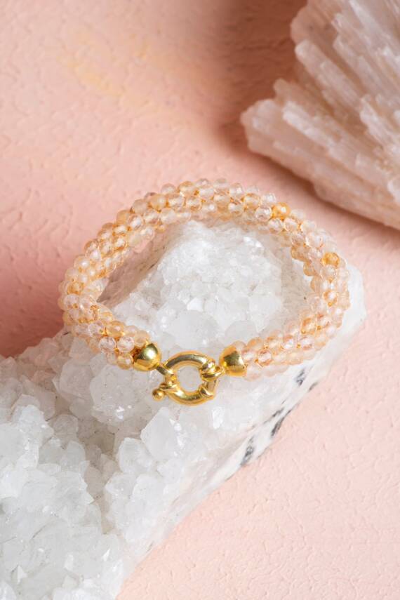 Sertifikalı El İşçiliği Örme Sitrin Gümüş Kapama Bileklik (SK:096) - 3