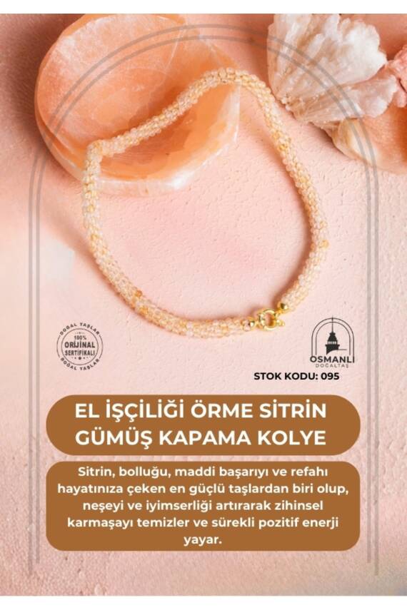 Sertifikalı El İşçiliği Örme Sitrin Gümüş Kapama Kolye (SK:095) - 1