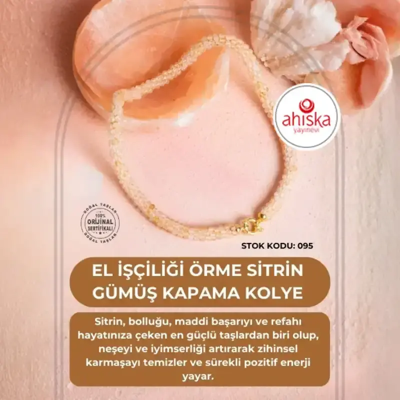 Sertifikalı El İşçiliği Örme Sitrin Gümüş Kapama Kolye (SK095) - 2