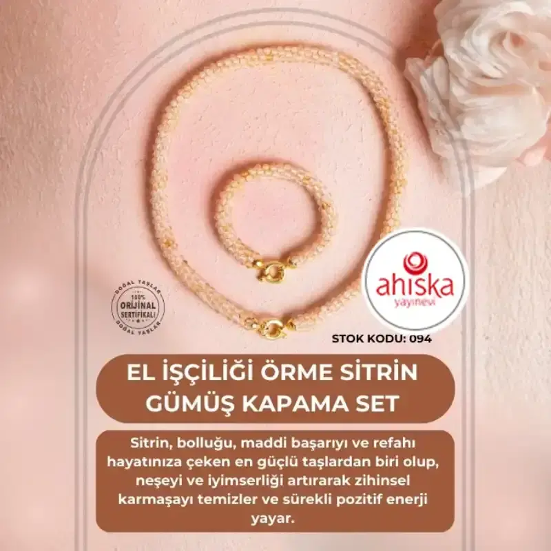 Sertifikalı El İşçiliği Örme Sitrin Gümüş Kapama Set (SK094) - 2