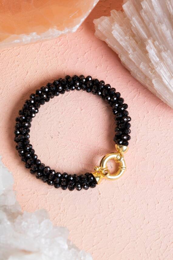 Sertifikalı El İşçiliği Örme Siyah Turmalin Kapama Bileklik (SK:114) - 1