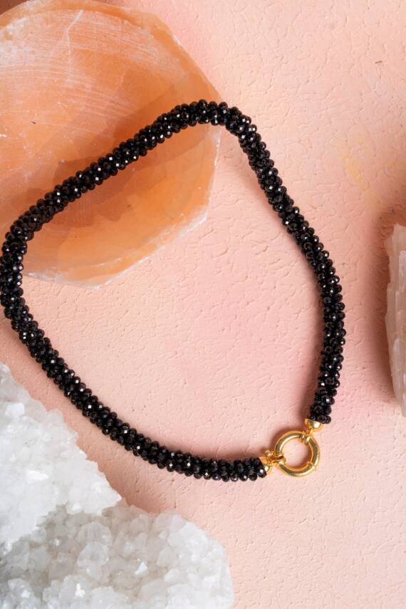 Sertifikalı El İşçiliği Örme Siyah Turmalin Kapama Kolye (SK:113) - 1