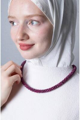 Sertifikalı El İşçiliği Örme Yakut Gümüş Kapama Kolye (SK:419) - Osmanlı Doğal Taş