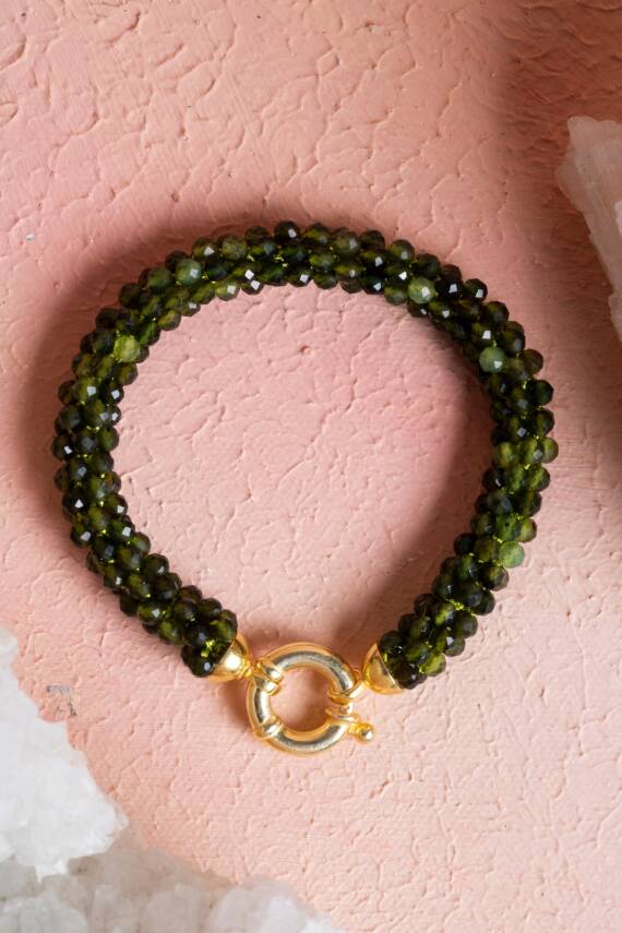 Sertifikalı El İşçiliği Örme Yeşim Gümüş Kapama Bileklik (SK:129) - 1