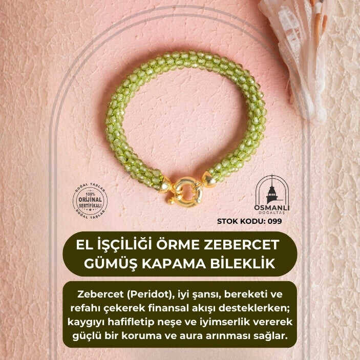 Sertifikalı El İşçiliği Örme Zebercet Gümüş Kapama Bileklik (SK099) - 2