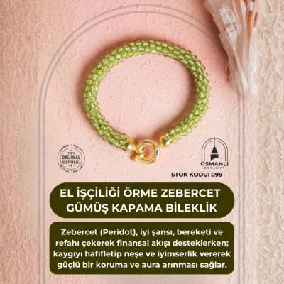 Sertifikalı El İşçiliği Örme Zebercet Gümüş Kapama Bileklik (SK:099) - 2