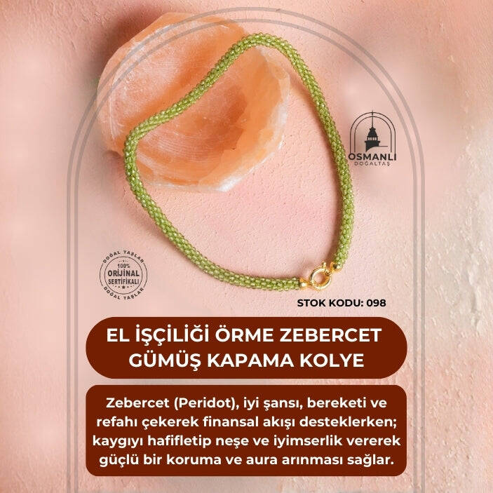 Sertifikalı El İşçiliği Örme Zebercet Gümüş Kapama Kolye (SK:098) - 2