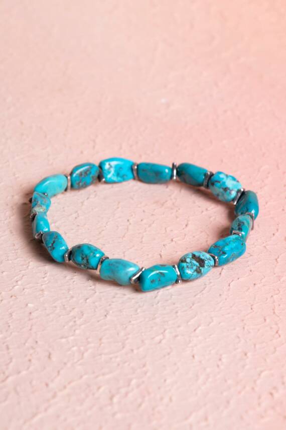 Sertifikalı Fieruze(Turkuaz) Gümüş Aparatlı Doğal Taş Bileklik (SK:028) - 1