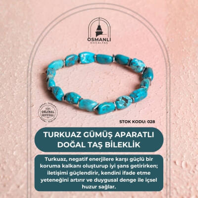 Sertifikalı Fieruze(Turkuaz) Gümüş Aparatlı Doğal Taş Bileklik (SK:028) - 2