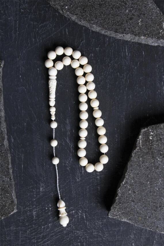 Sertifikalı Fil Dişi 33'lük 9 mm Doğal Taş Tesbih - 1