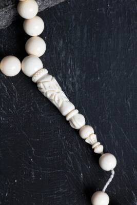 Sertifikalı Fil Dişi 33'lük 9 mm Doğal Taş Tesbih - 5