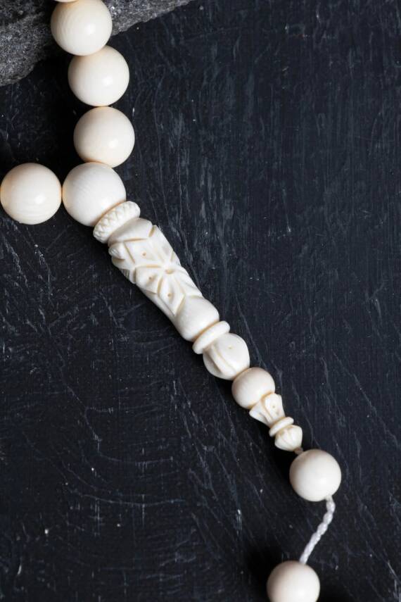 Sertifikalı Fil Dişi 33'lük 9 mm Doğal Taş Tesbih - 5