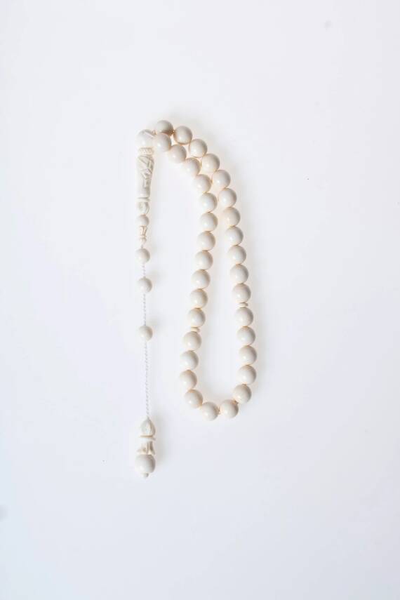 Sertifikalı Fil Dişi 33'lük 9 mm Doğal Taş Tesbih - 6