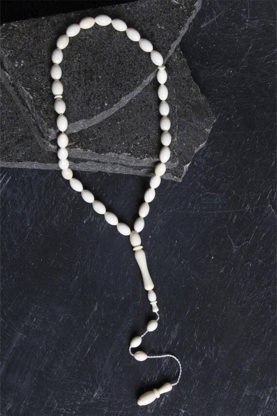 Sertifikalı Fil Dişi Arpa Kesim 33'lük Doğal Taş Tesbih - 4