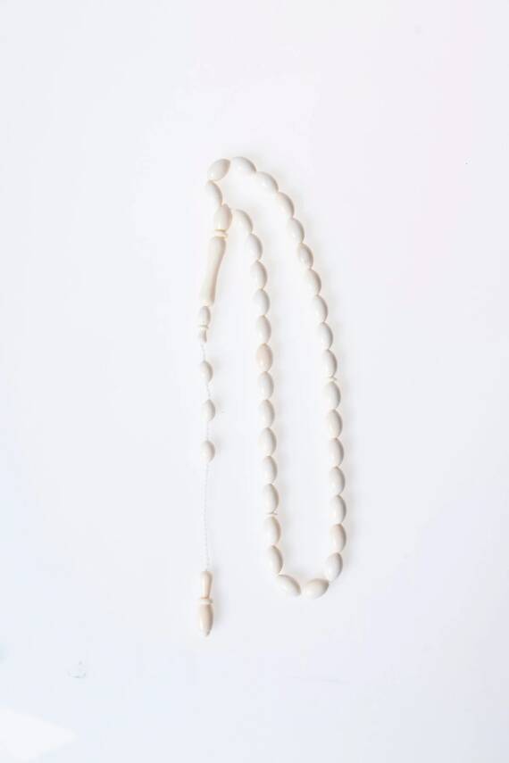 Sertifikalı Fil Dişi Arpa Kesim 33'lük Doğal Taş Tesbih - 6