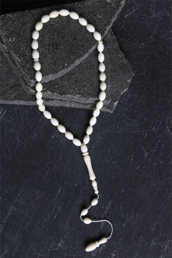 Sertifikalı Fil Dişi Arpa Kesim 33'lük Doğal Taş Tesbih - 2