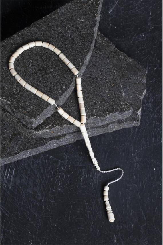 Sertifikalı Fil Dişi Boru Kesim 33'lük Doğal Taş Tesbih - 1