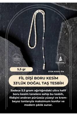 Sertifikalı Fil Dişi Boru Kesim 33'lük Doğal Taş Tesbih - 2