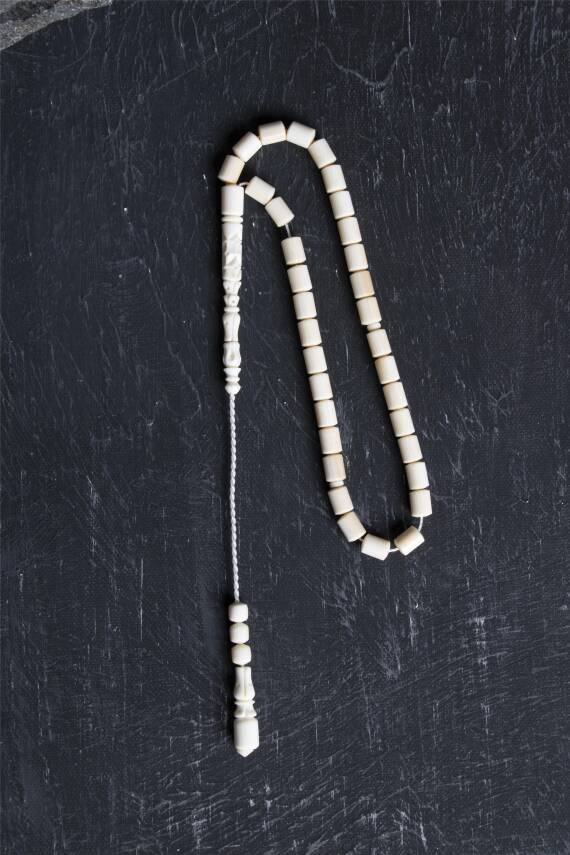 Sertifikalı Fil Dişi Boru Kesim 33'lük Doğal Taş Tesbih - 4