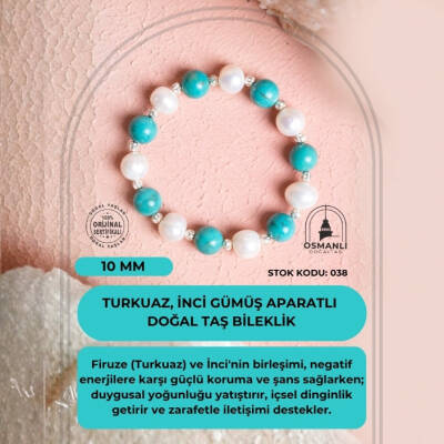 Sertifikalı Firuze (Turkuaz), Ay Taşı Gümüş Aparatlı Doğal Taş Bileklik(SK:038) - 2