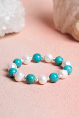 Sertifikalı Firuze (Turkuaz), Ay Taşı Gümüş Aparatlı Doğal Taş Bileklik(SK:038) - 4