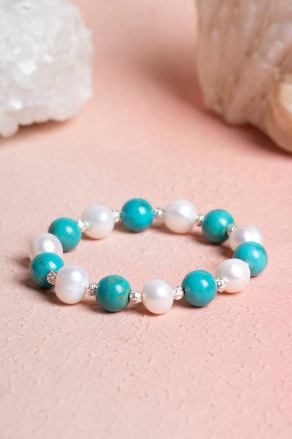 Sertifikalı Firuze (Turkuaz), Ay Taşı Gümüş Aparatlı Doğal Taş Bileklik(SK:038) - 4