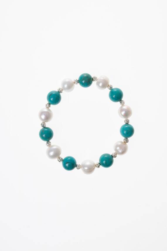 Sertifikalı Firuze (Turkuaz), Ay Taşı Gümüş Aparatlı Doğal Taş Bileklik(SK:038) - 6