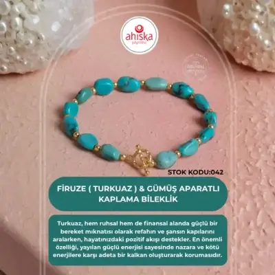 Sertifikalı Firuze (Turkuaz) Gümüş Aparatlı Doğal Taş Bileklik (SK042) - Doğal Taş (1)