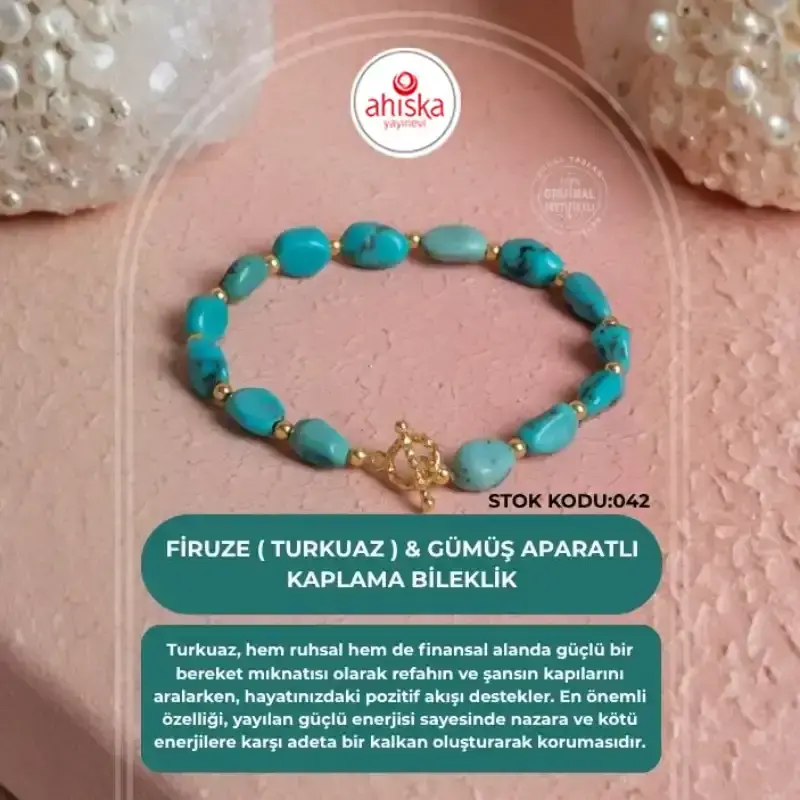 Sertifikalı Firuze (Turkuaz) Gümüş Aparatlı Doğal Taş Bileklik (SK042) - 2