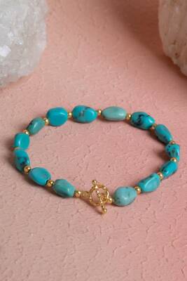 Sertifikalı Firuze (Turkuaz) Gümüş Aparatlı Doğal Taş Bileklik (SK:042) - Osmanlı Doğal Taş