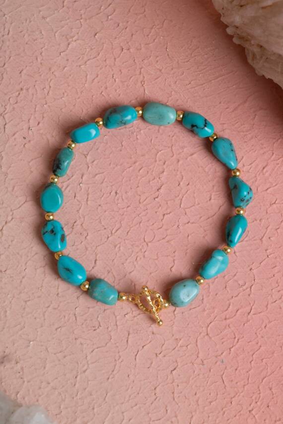 Sertifikalı Firuze (Turkuaz) Gümüş Aparatlı Doğal Taş Bileklik (SK:042) - 3