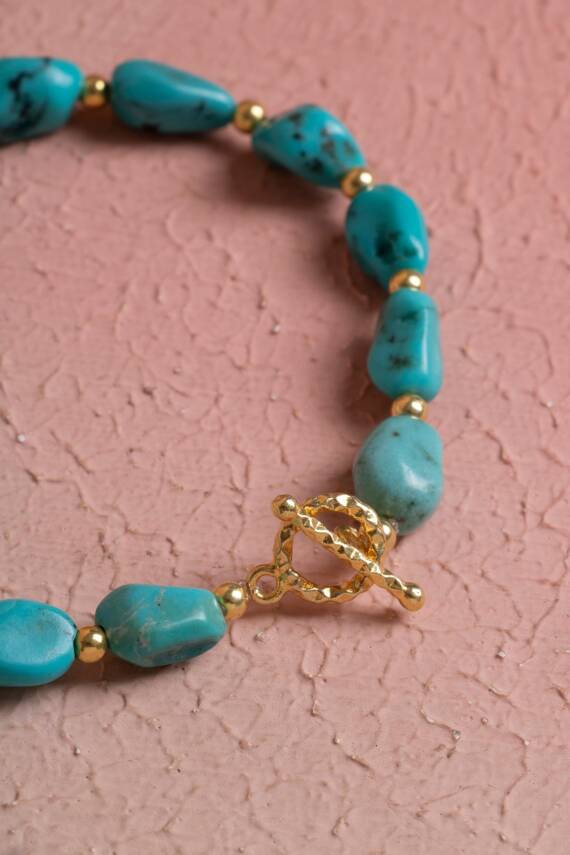 Sertifikalı Firuze (Turkuaz) Gümüş Aparatlı Doğal Taş Bileklik (SK:042) - 4